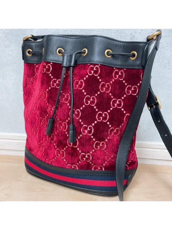 Gucci Handbags - Gucci GG Velvet Drawstring Bucket Shoulder Bag